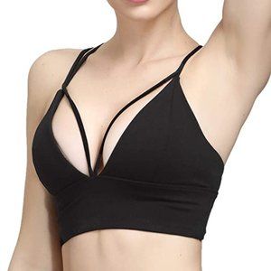 MotoRun Women's Strappy Sports Bra Cross Back Yoga Bra